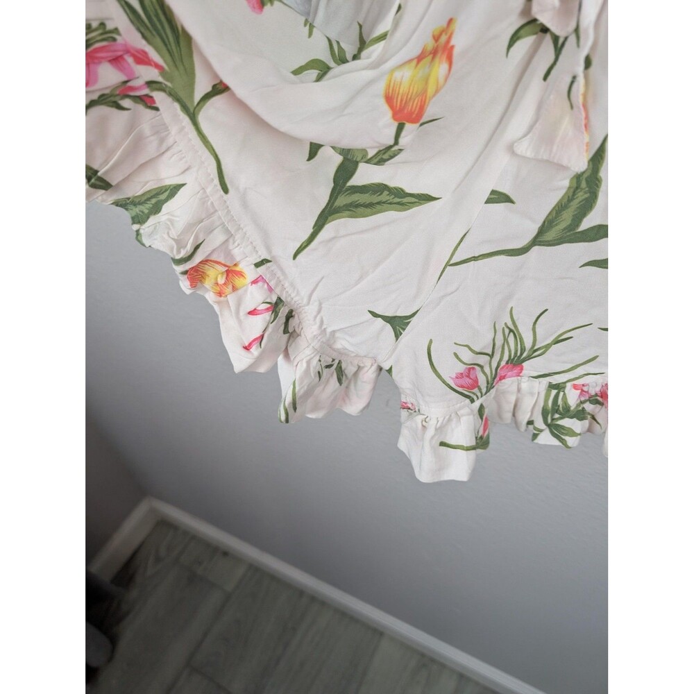 Piyama Romper Womens Small White Floral Wrap Ruffle Hem 3/4 Sleeve V Neck Boho‎ - Picture 5 of 8